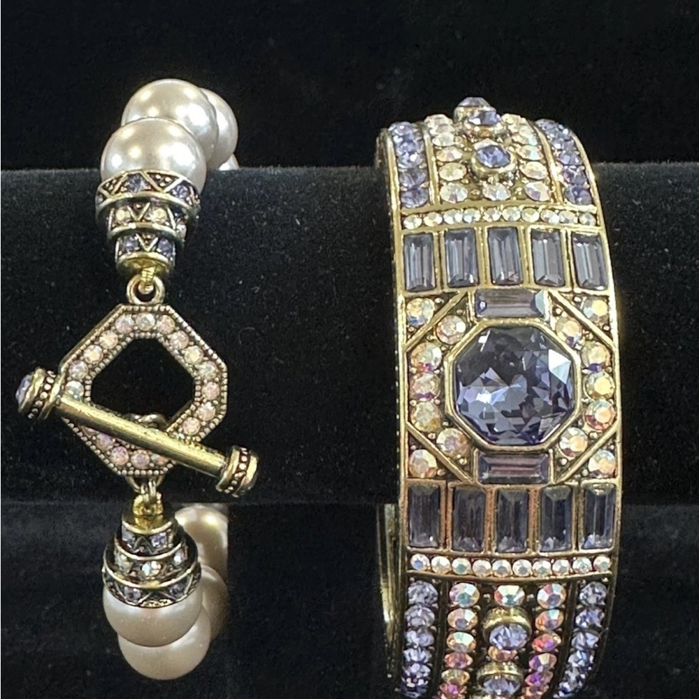 Heidi Daus Pair Of Elegant pearls and Purple Bracelet Set Lavish Layers, Vintage
